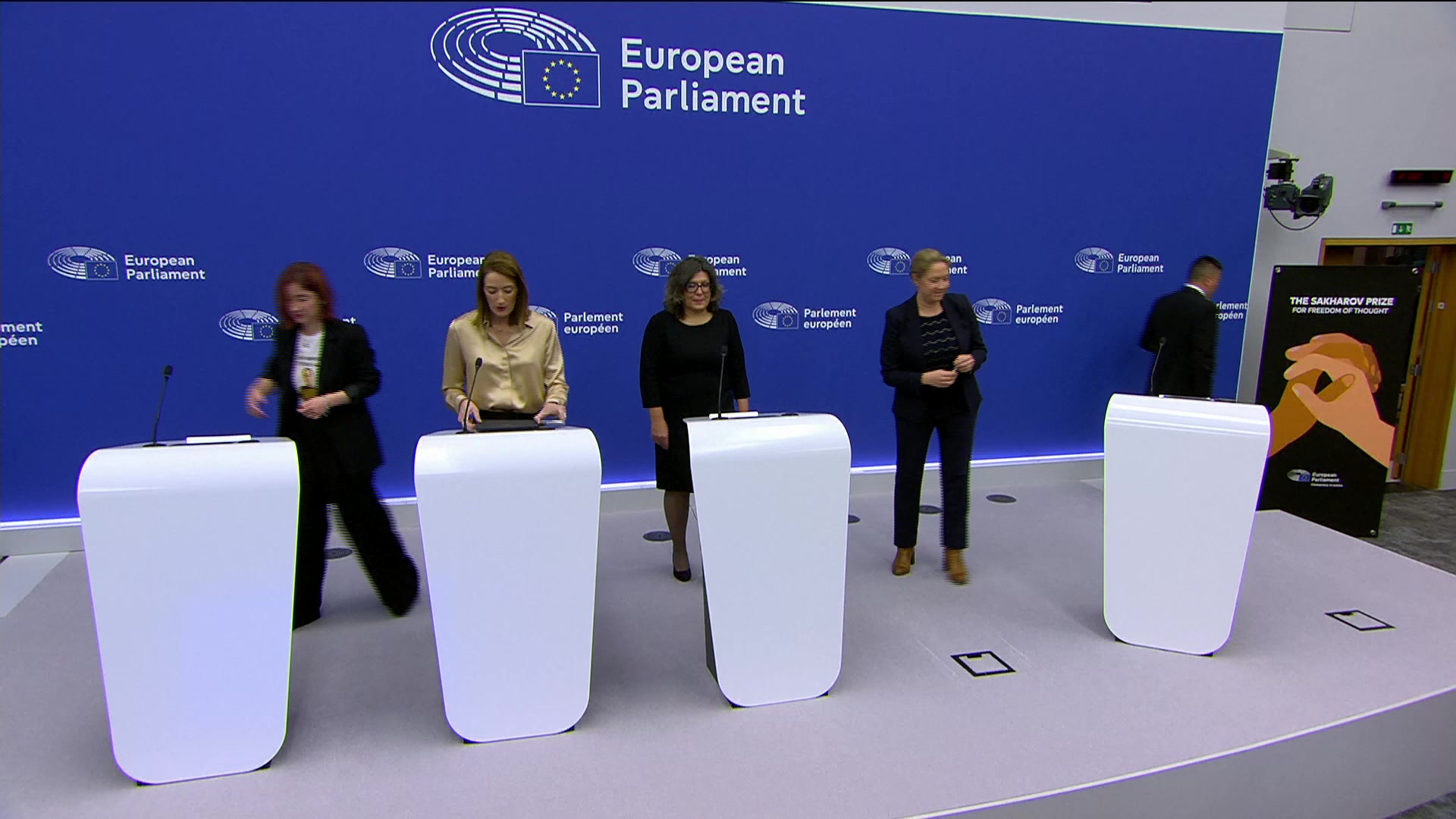 Press conference by Roberta METSOLA, EP President, Anna KIETLINSKA and Irma DIMITRADZE Sakharov Prize 2025 awardees representatives